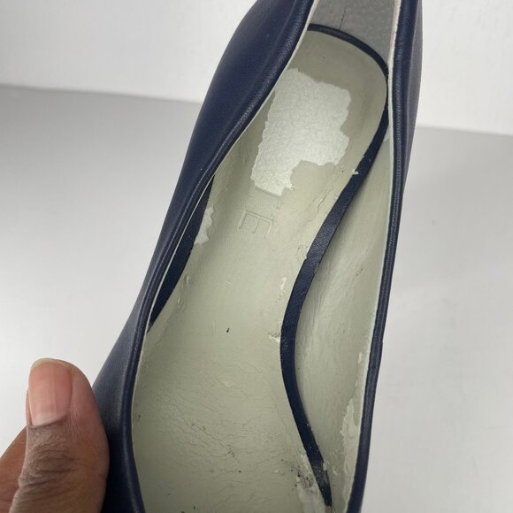 1. State Saffire Blue Pointed Toe Leather Block Pump Heel Office Career Sz 7M - Picture 6 of 10